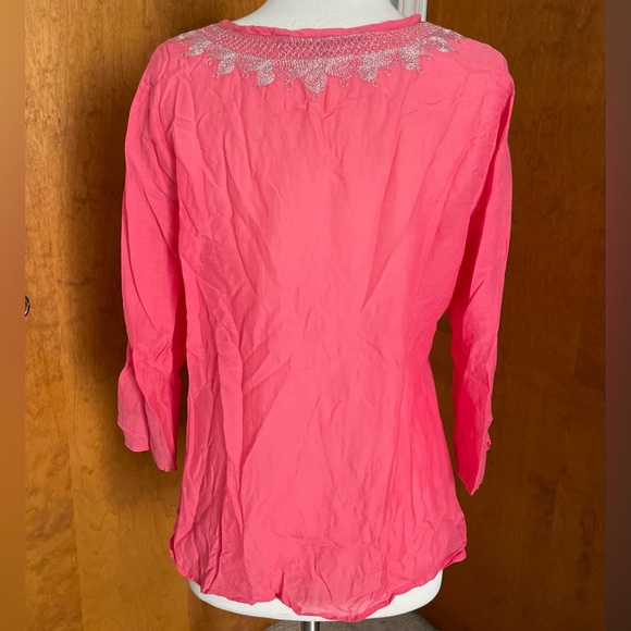 Pink Gauzy Silk Silver Embellished Express Blouse Medium M - Picture 2 of 9